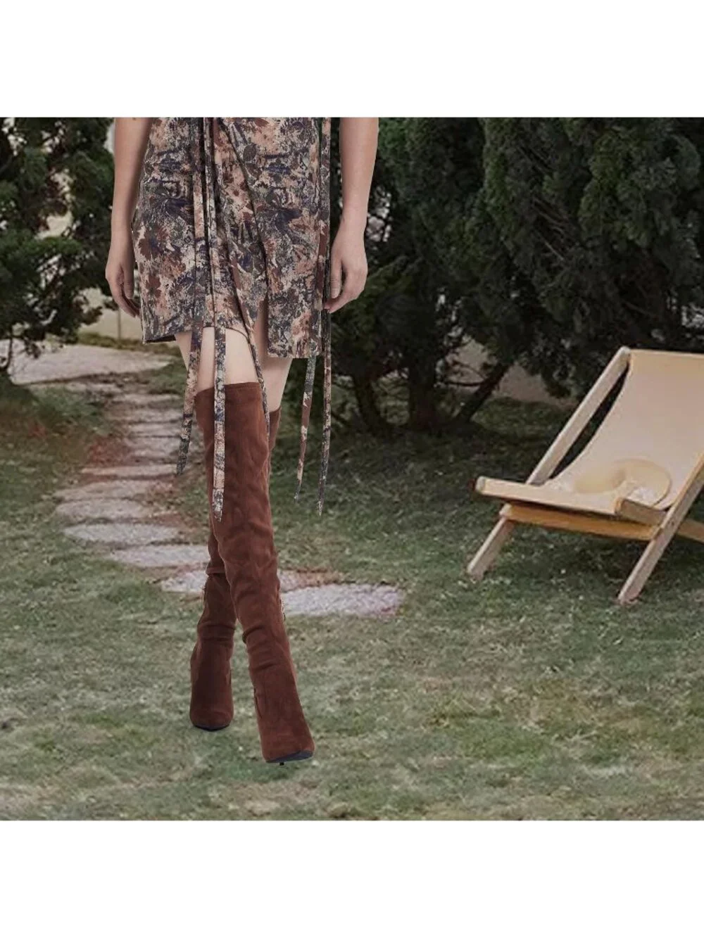🆕 Women's Faux Suede Brown Over The Knee Boot Stiletto Pointed Toe High Heel